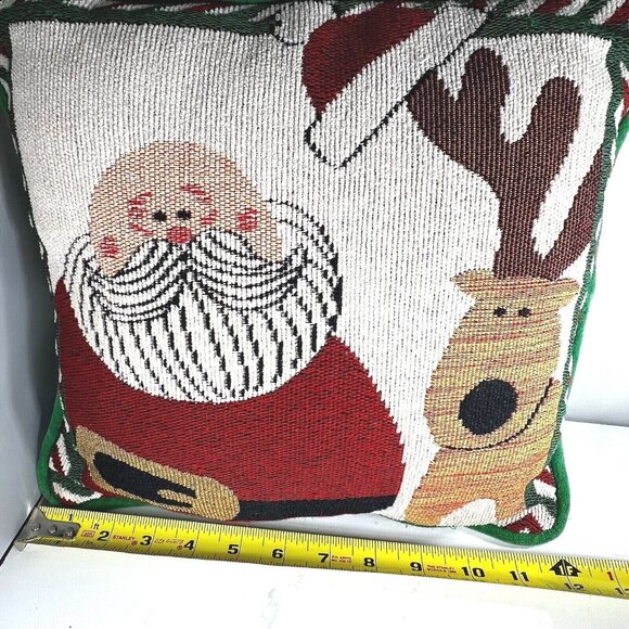 Vintage Christmas Tapestry Pillow Santa Claus Reindeer Antlers Hat 12" square - Picture 7 of 7
